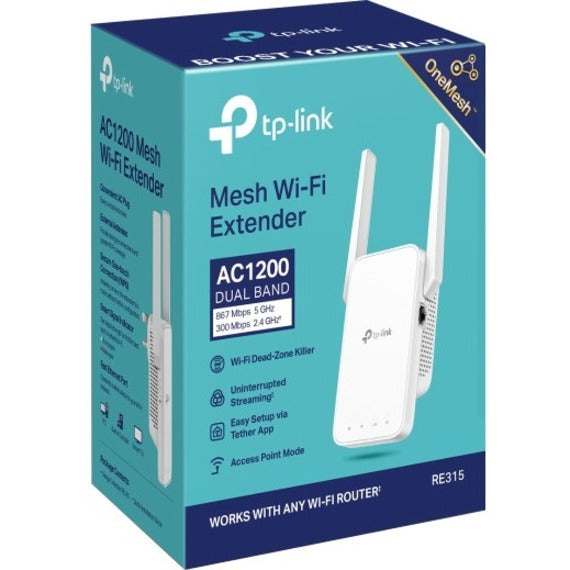 TP-Link RE315 Dual Band Wireless Range Extender, AC1200 Mesh Wi-Fi, 1.17 Gbit/s