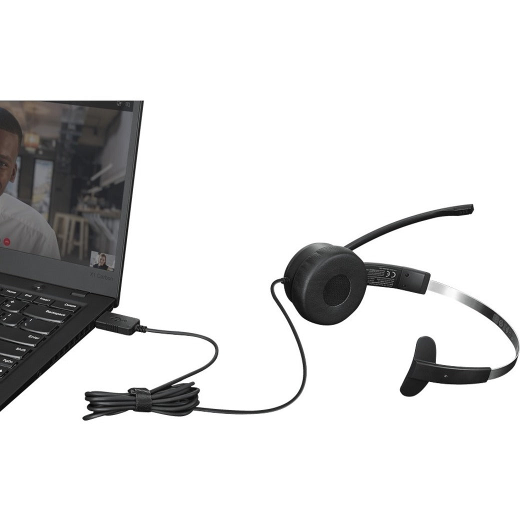 Lenovo 4XD1B61617 100 Mono USB Headset, Lightweight, Noise Cancelling, Adjustable Headband