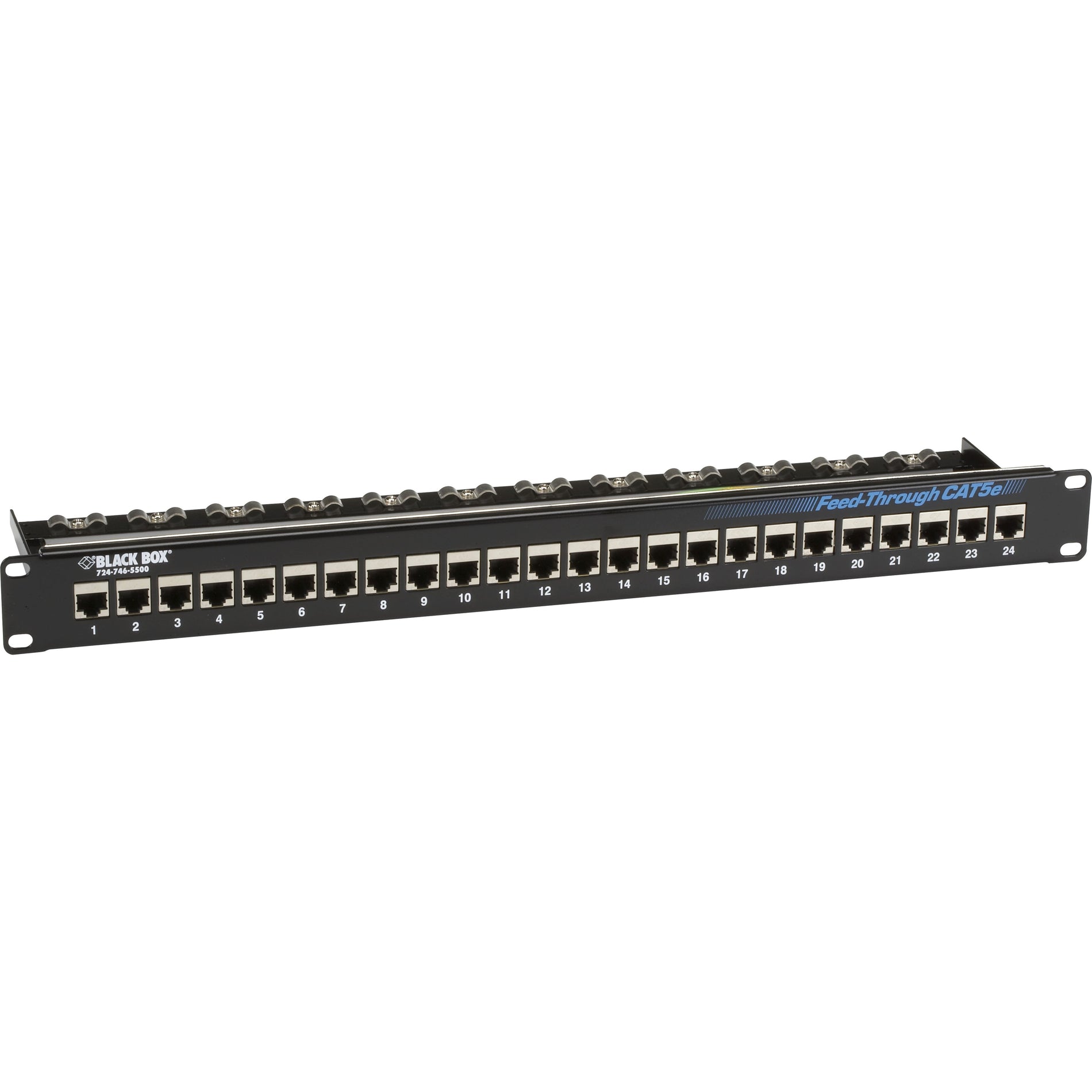 Black Box JPM804A-R2 CAT5e Feed-Through Patch Panel - 1U, Shielded, 24-Port, Easy Cable Management