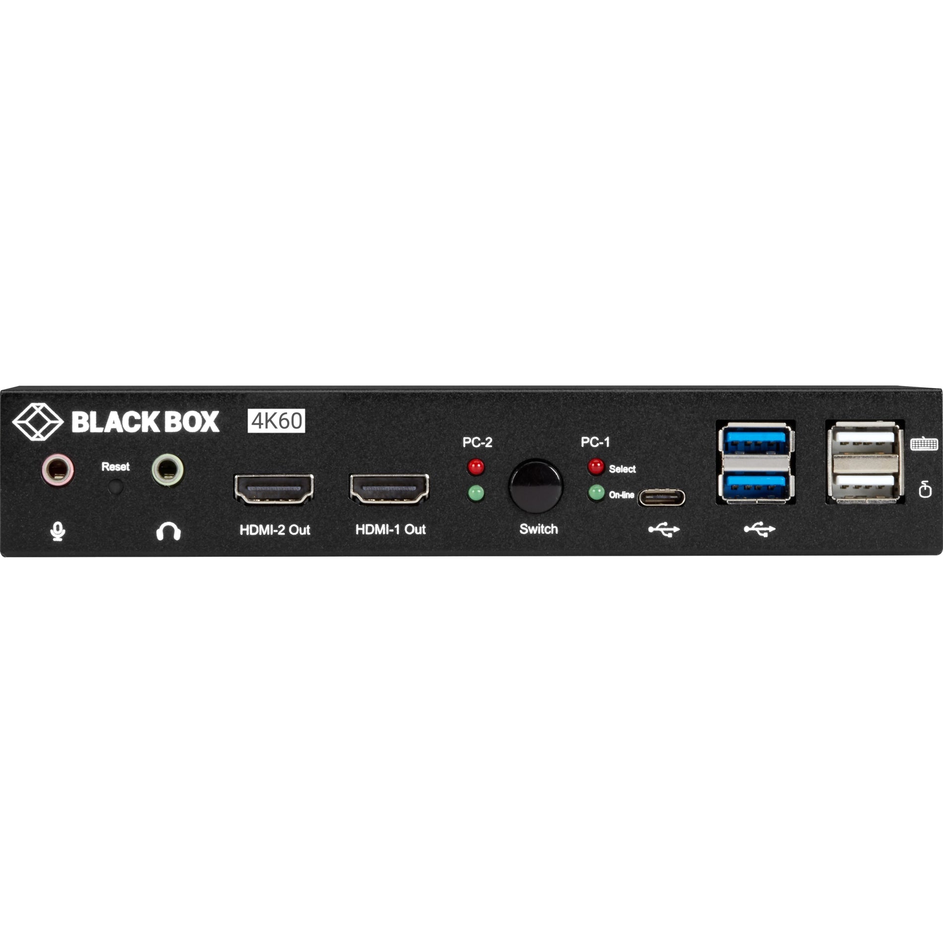Black Box KVD200-2H 2-Port 4K HDMI Dual-Head KVM Switch (with Audio Line In/Out and USB Hub), TAA Compliant