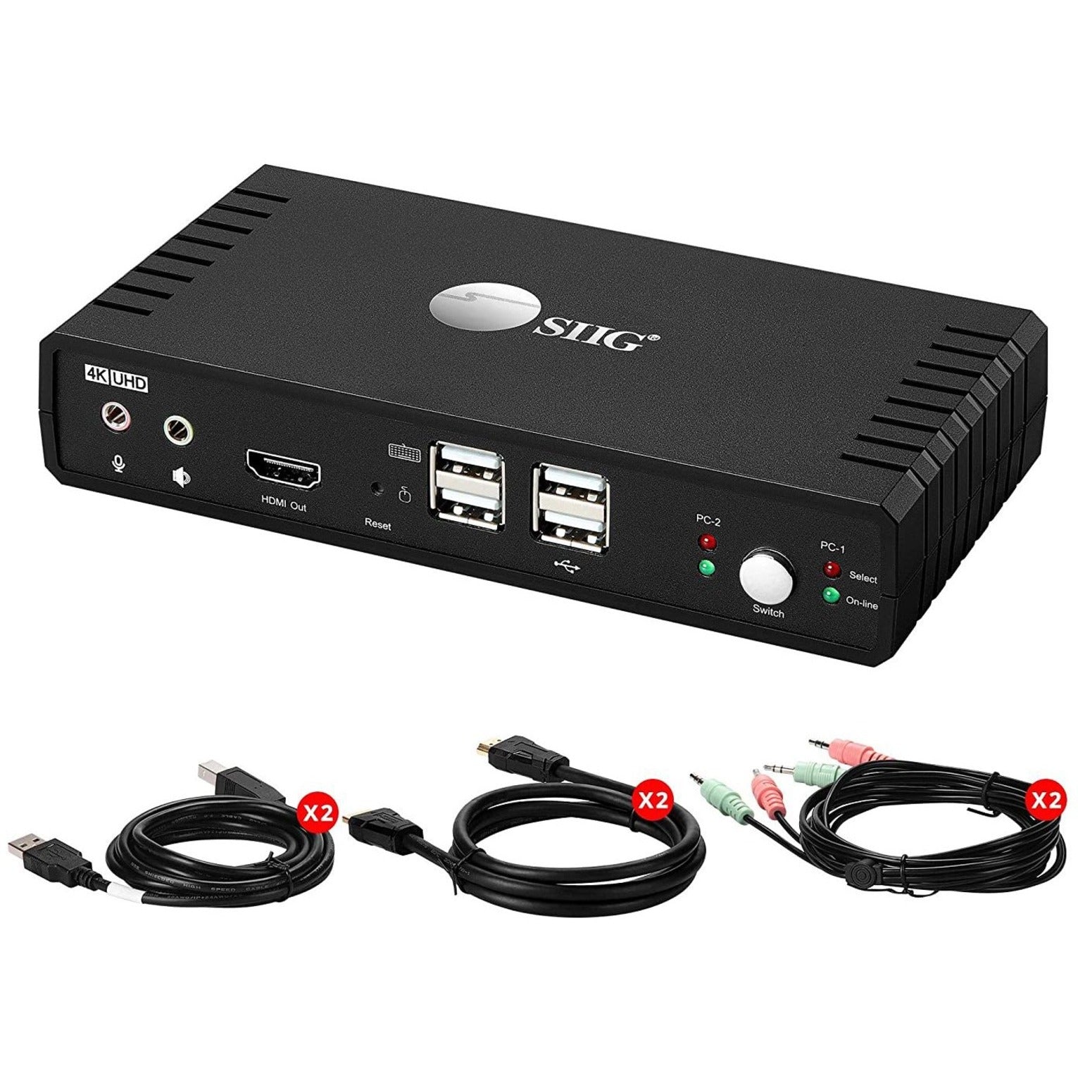 SIIG CE-KV0811-S1 2-Port HDMI2.0 Video Console KVM Switch with USB2.0, 3840 x 2160 Resolution, 2-Year Warranty