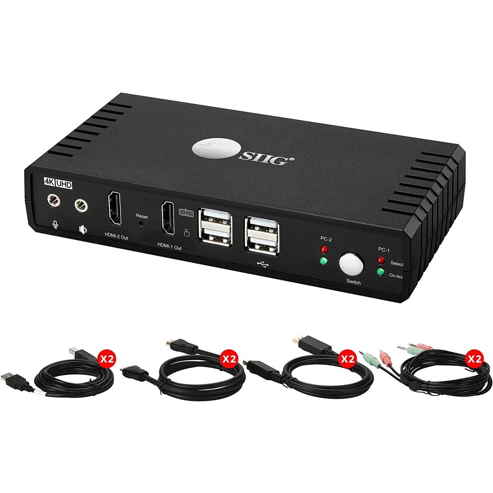 SIIG CE-KV0911-S1 2-Port HDMI 2.0 Dual-Head Console KVM Switch with USB 2.0, 4K Resolution, TAA Compliant
