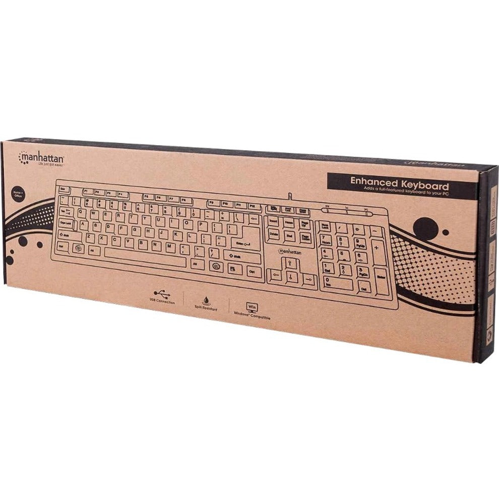 Manhattan 155113 Enhanced Keyboard, Ergonomic USB Wired Black Keyboard