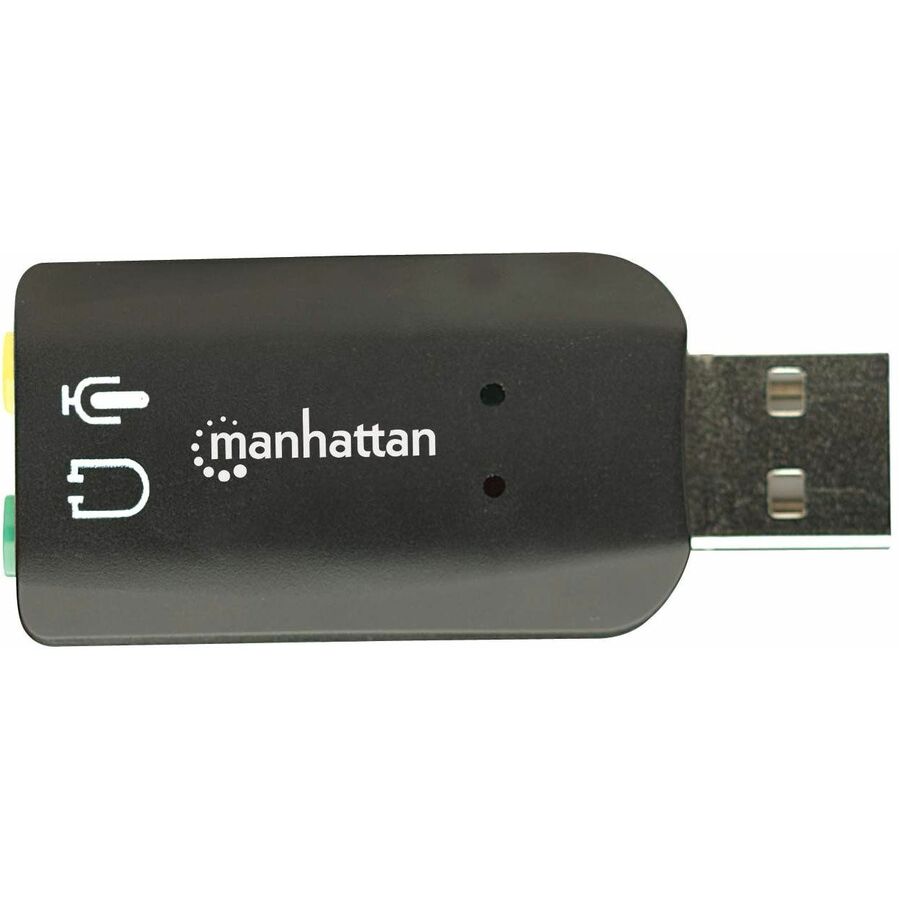 Manhattan 150859 Hi-Speed USB 3-D Sound Adapter, USB-A to 3.5mm Mic-in and Audio-Out ports, 480 Mbps, 3D and virtual 5.1 surround sound, Black