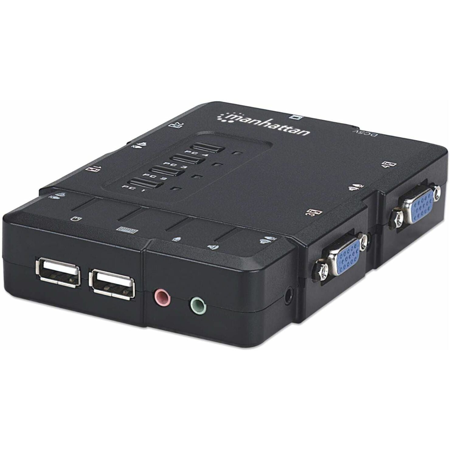 Manhattan 151269 4-Port Compact KVM Switch, USB/VGA, 6 USB Ports, 4 VGA Ports