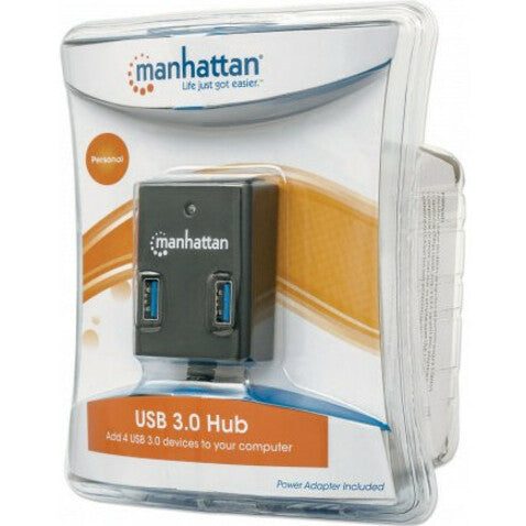 Manhattan 162302 SuperSpeed USB 3.0 Hub, 4-Port with Power Supply