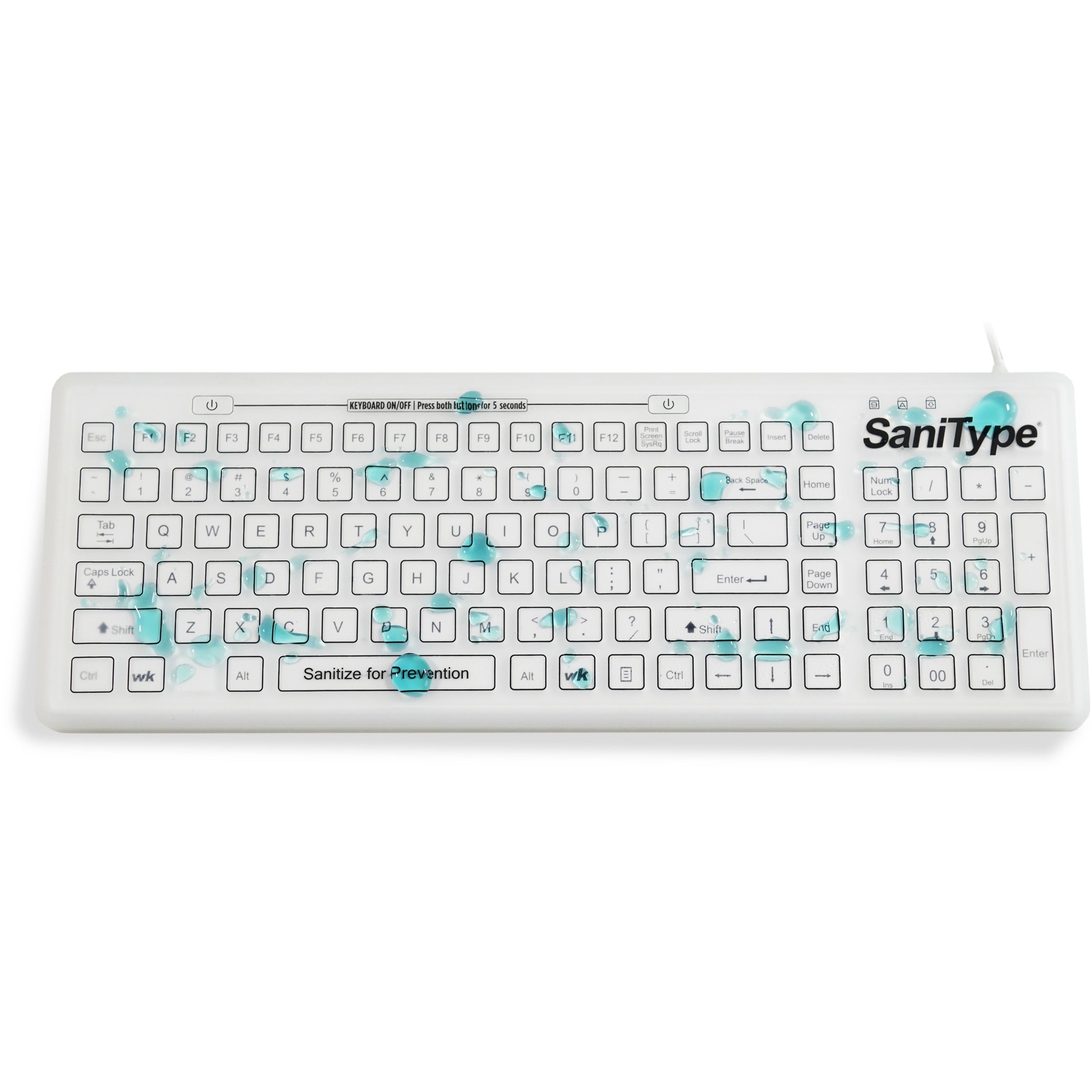 SaniType KBSTRC106SC-W Swipe Clean Smooth Surface Washable Keyboard, Hygienic and Sanitary Typing