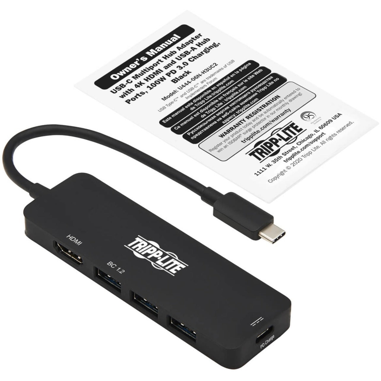 Tripp Lite U444-06N-H3UC2 HDMI/USB/USB-C Audio/Video Data Transfer Adapter, Charging, HDCP 2.2, Plug and Play, USB Power Delivery (USB PD)