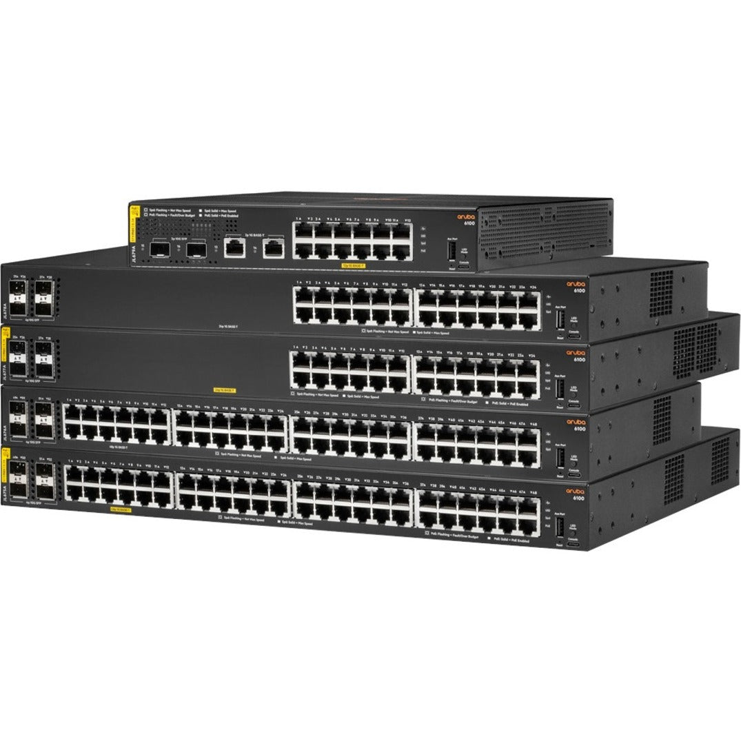 Aruba 6100 48G Class4 PoE 4SFP+ 370W Switch, Gigabit Ethernet, 48 Ports