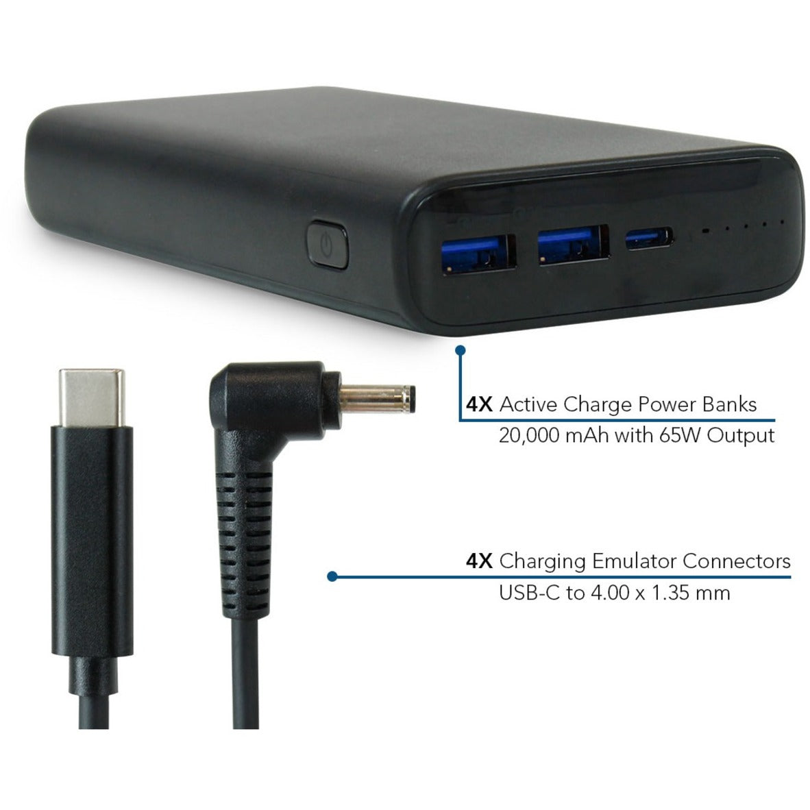 JAR Systems PBC20 Active Charge Power Bank 4-Pack with Asus Connectors, 20000mAh Battery Capacity
