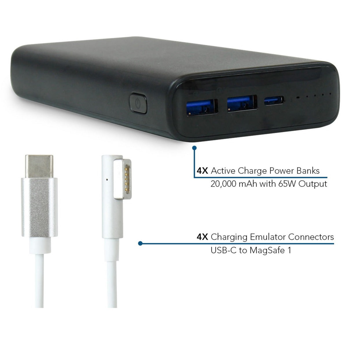 JAR Systems PBMS1 Active Charge Power Bank 4-Pack with Apple MagSafe 1 Connectors, 20000mAh Battery Capacity