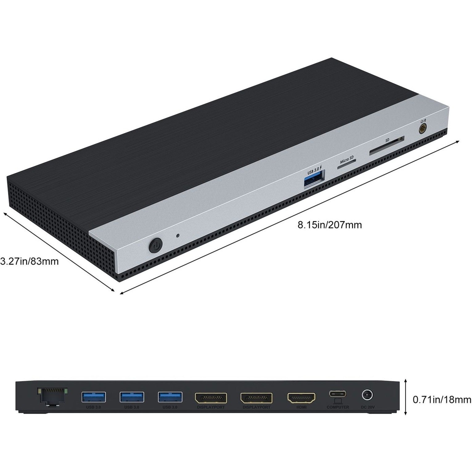 4XEM 4XUMD02 USB-C Triple Display Docking Station with Power Delivery (2 DP + 1HDMI), 4K HDMI, 2 DisplayPort, 4 USB 3.0 Ports, RJ-45 Ethernet, Headphone/Microphone Combo Port