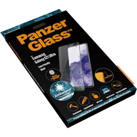 PanzerGlass 7258 Screen Protector, Transparent, Black, Oleophobic Coating, Rounded Edge, Anti-bacterial