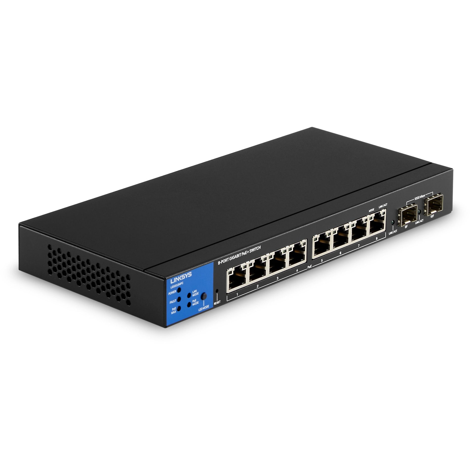 Linksys LGS310MPC 8-Port Managed Gigabit PoE+ Switch with 2 1G SFP Uplinks, TAA Compliant, 110W PoE Budget