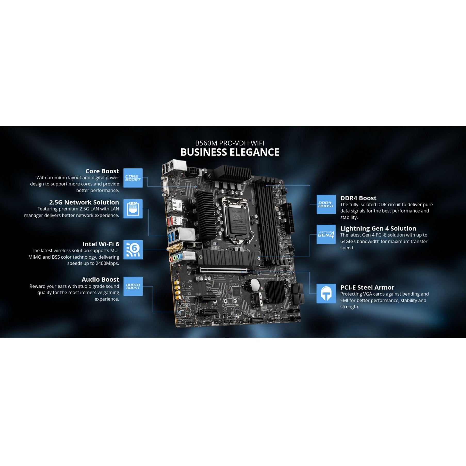 MSI B560M PRO-VDH WIFI WIFI6 Realtek 2.5G LAN 2*M.2 1JRAINBOW, 1JRGB (B560MPVDHWI) PRO B560M PRO-VDH WIFI Desktop Motherboard, Intel Compatible, 3 Year Warranty