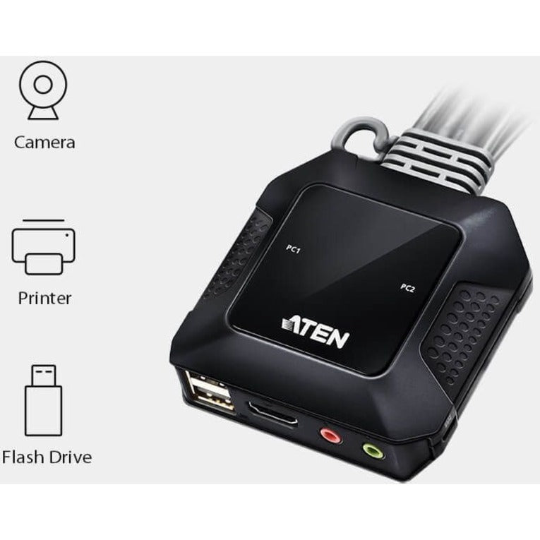 ATEN CS22H 2-Port USB 4K HDMI Cable KVM Switch with Remote Port Selector, Easy Remote Control and Ultra HD Video Support