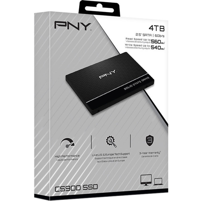 PNY SSD7CS900-4TB-RB CS900 2.5'' SATA III 4TB SSD, 3 Year Warranty, MAC/Desktop PC, 560 MB/s Read, 540 MB/s Write