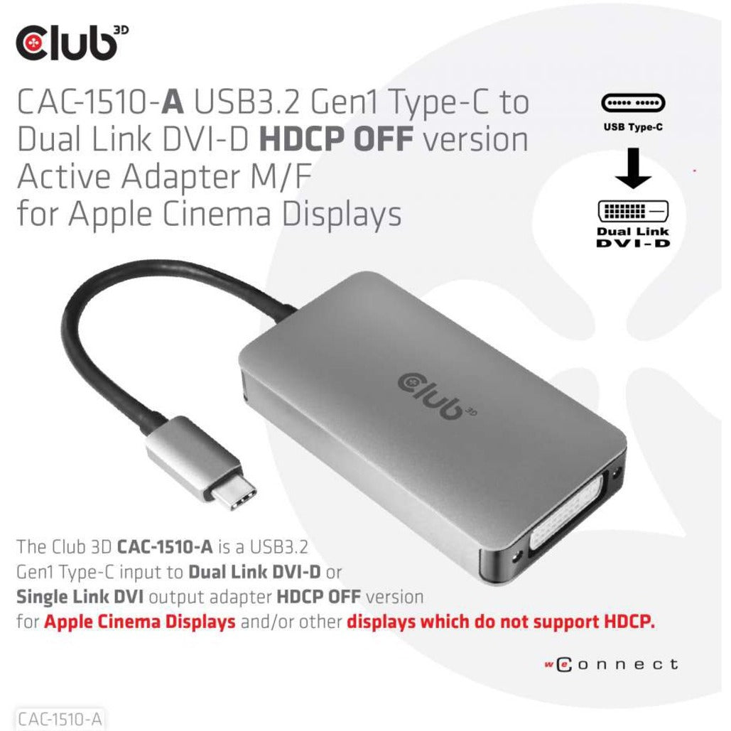 Club 3D CAC-1510-A DVI-D/USB-C Video Adapter, Reversible, Active, 3840 x 2160 Resolution Supported