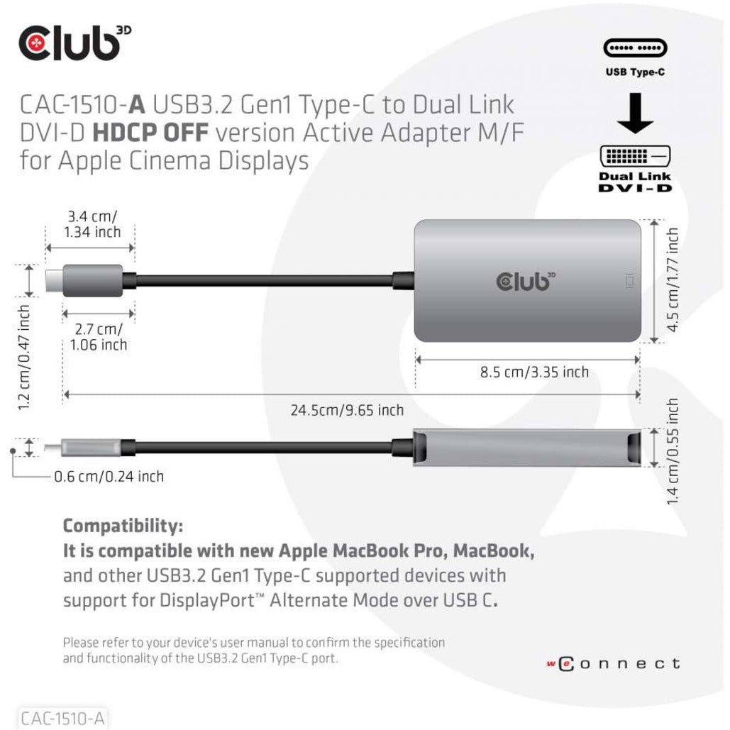 Club 3D CAC-1510-A DVI-D/USB-C Video Adapter Reversible Active 3840 x 2160 Auflösung Unterstützt