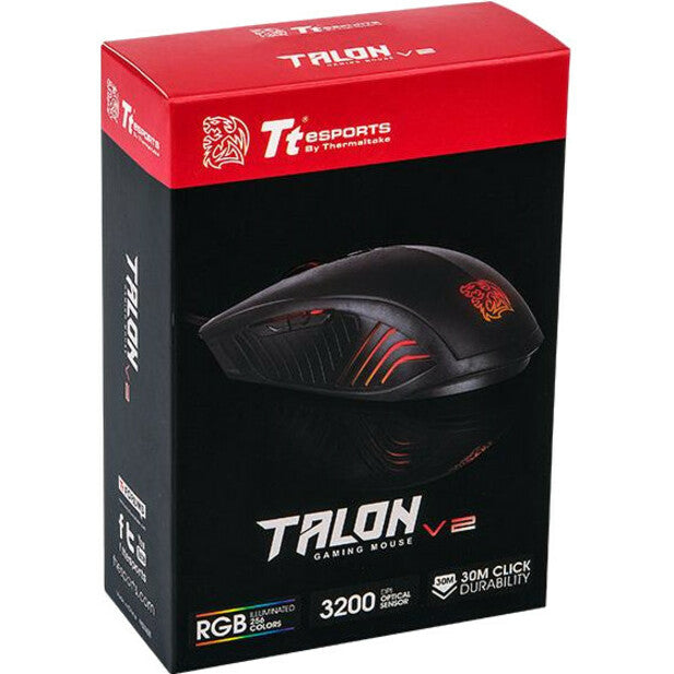 Tt eSPORTS MO-TLN-WDOTBK-01 TALON V2 Mouse, Ergonomic Fit, 3200 dpi, 6 Buttons, USB