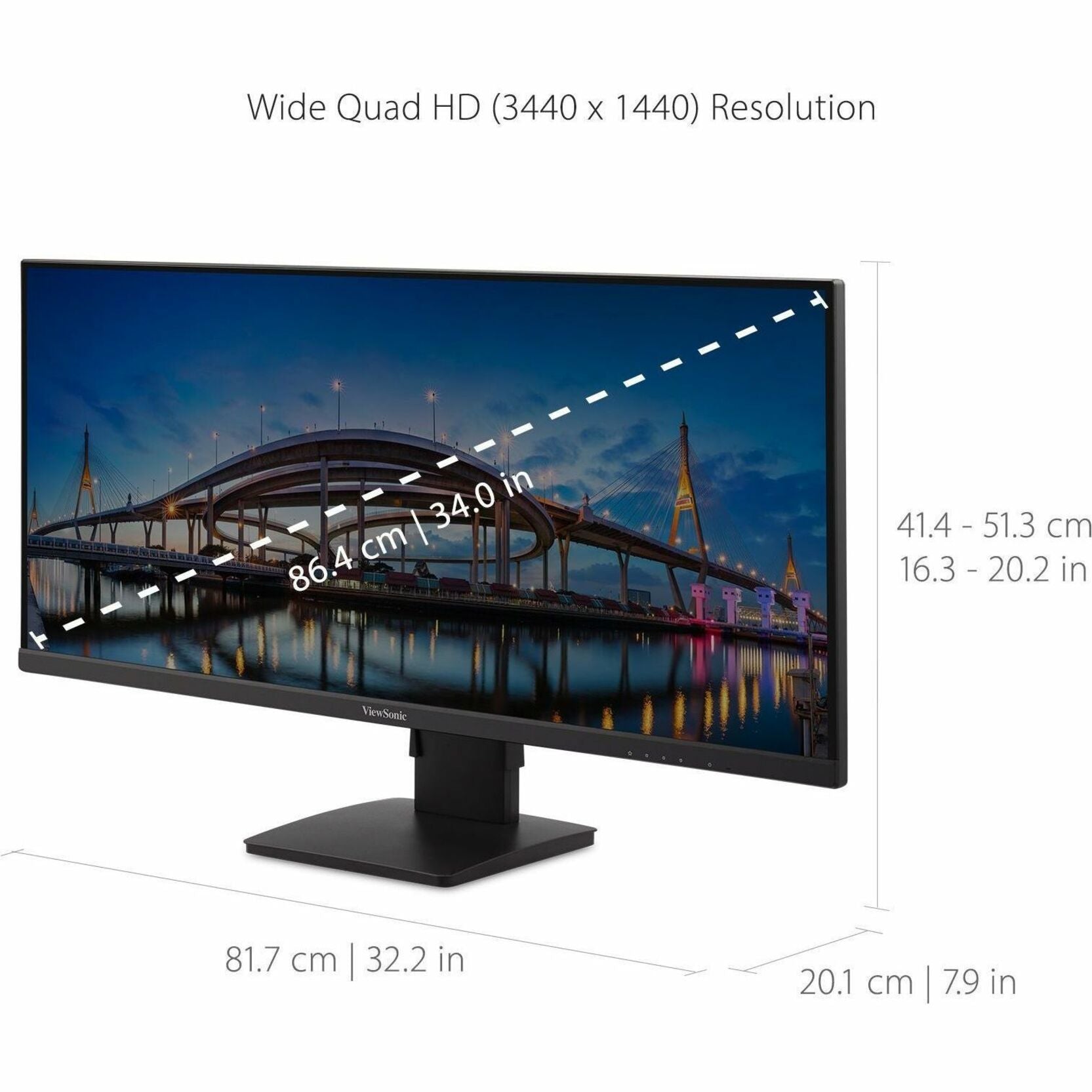 ViewSonic VA3456-MHDJ 34" IPS UltraWide Monitor, 3440x1440 Resolution, HDMI & VGA