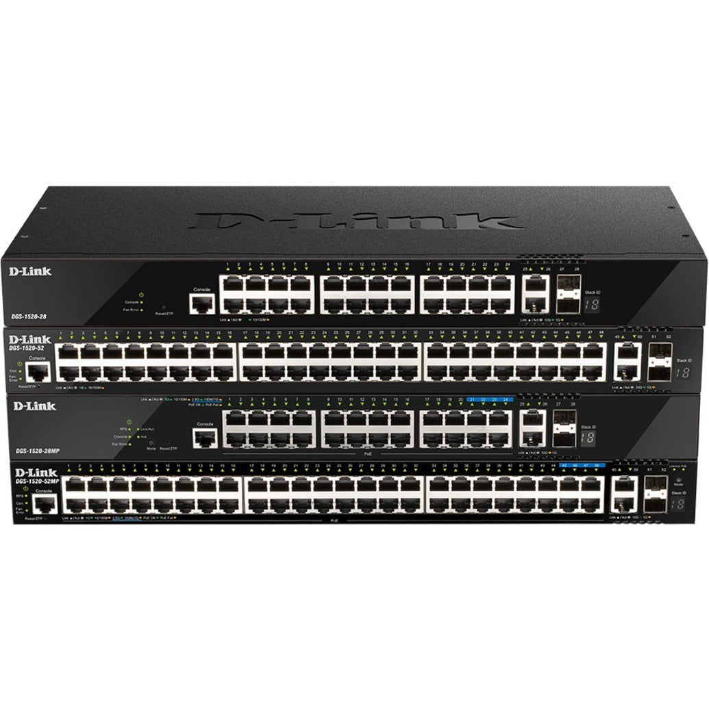 D-Link DGS-1520-52 Layer 3 Switch, 48 Gigabit Ethernet Network Ports, 2 10 Gigabit Ethernet Expansion Slots, Power Supply, Lifetime Warranty