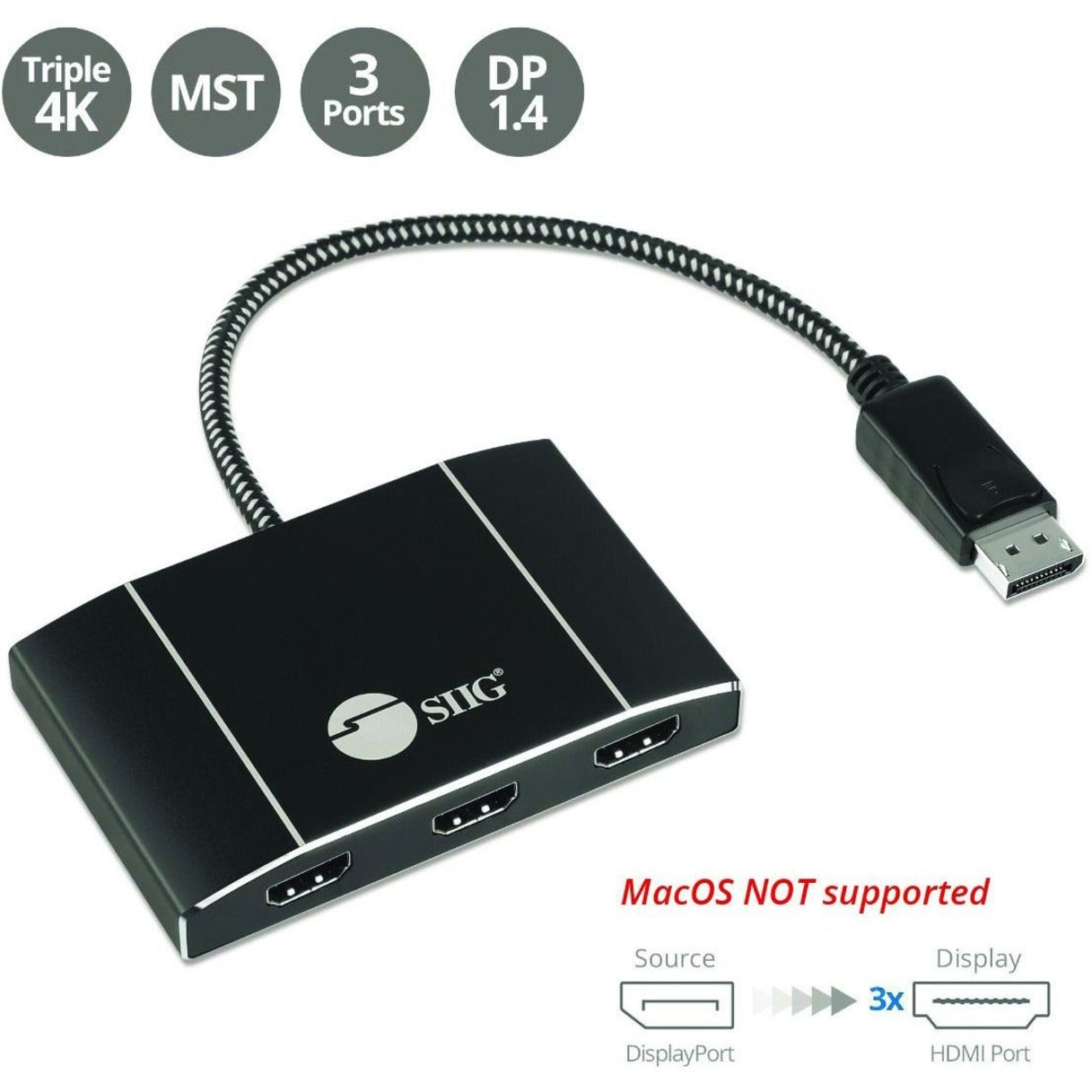 SIIG CE-DP0Q11-S1 Signal Splitter, 8K 1x3 DisplayPort 1.4 to HDMI MST Hub Splitter