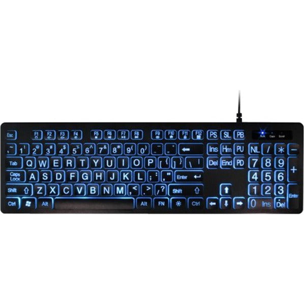 Aluratek AKBLED01FS Large Print Tri-color LED Backlight Illuminated Keyboard, USB Cable Connectivity
