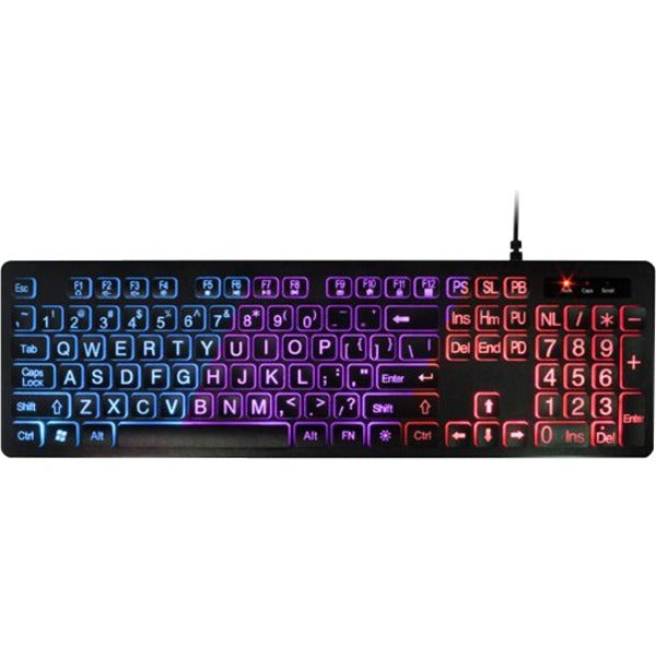 Aluratek AKBLED01FS Large Print Tri-color LED Backlight Illuminated Keyboard, USB Cable Connectivity
