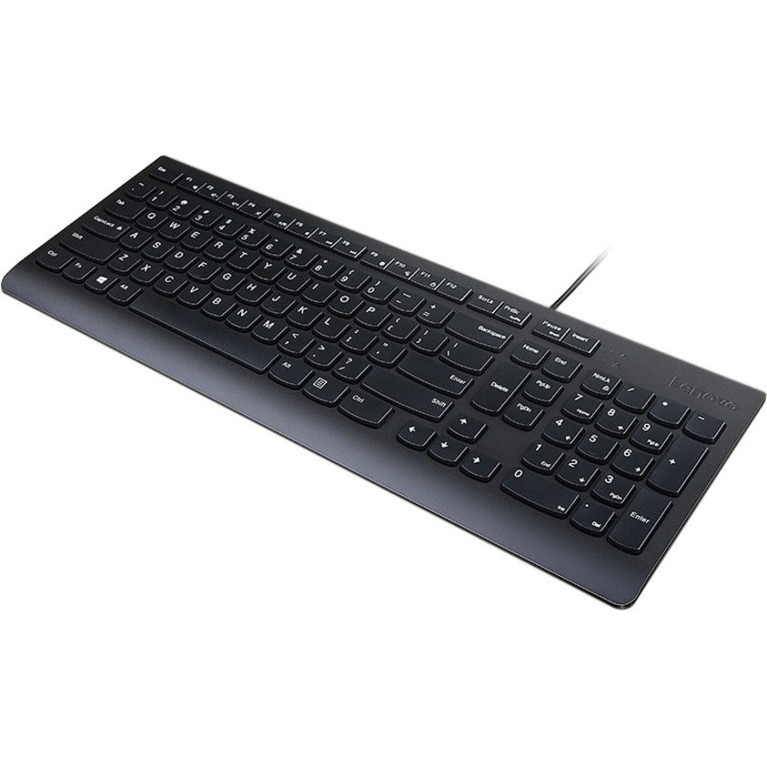 Lenovo 4Y41C68642 Essential Wired Keyboard (Black), Low-profile Keys, Full-size Keyboard, Adjustable Tilt, Quiet Keys, Spill Resistant