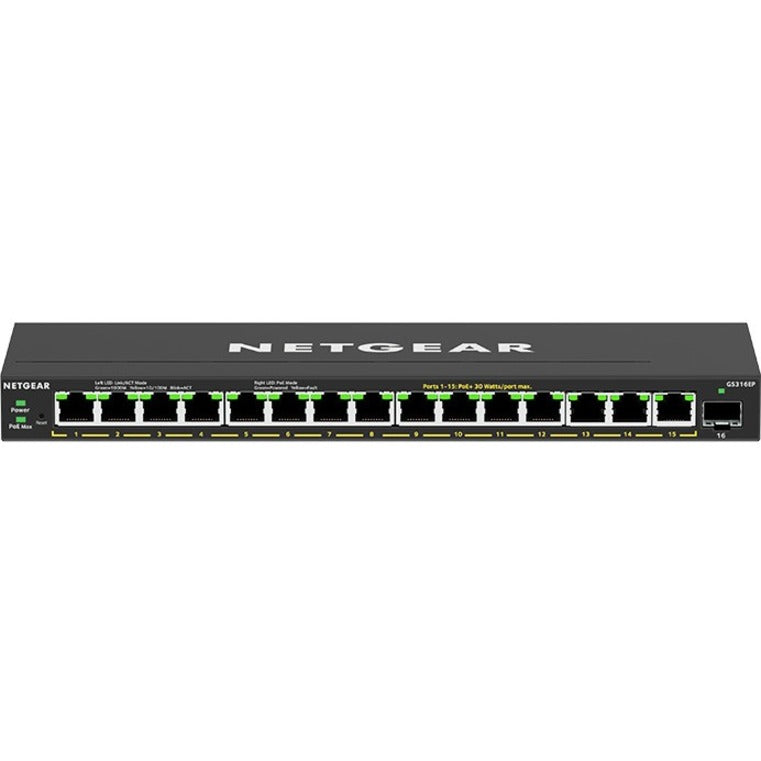Netgear GS316EP-100NAS GS316EP Ethernet Switch, 16-Port PoE+ Gigabit Plus Switch