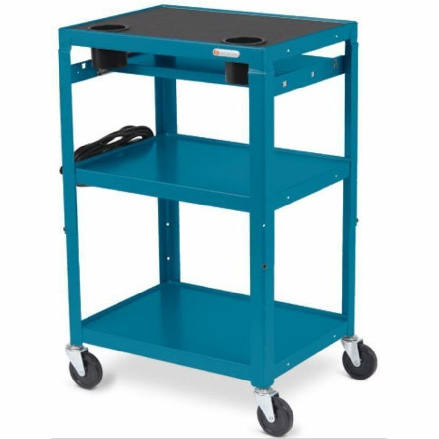 Bretford MICA6-PA MIC Cart Mobile Teacher Cart, Power Outlet, Sturdy, Non-slip, Adjustable Height, Locking Casters, Pacific Blue