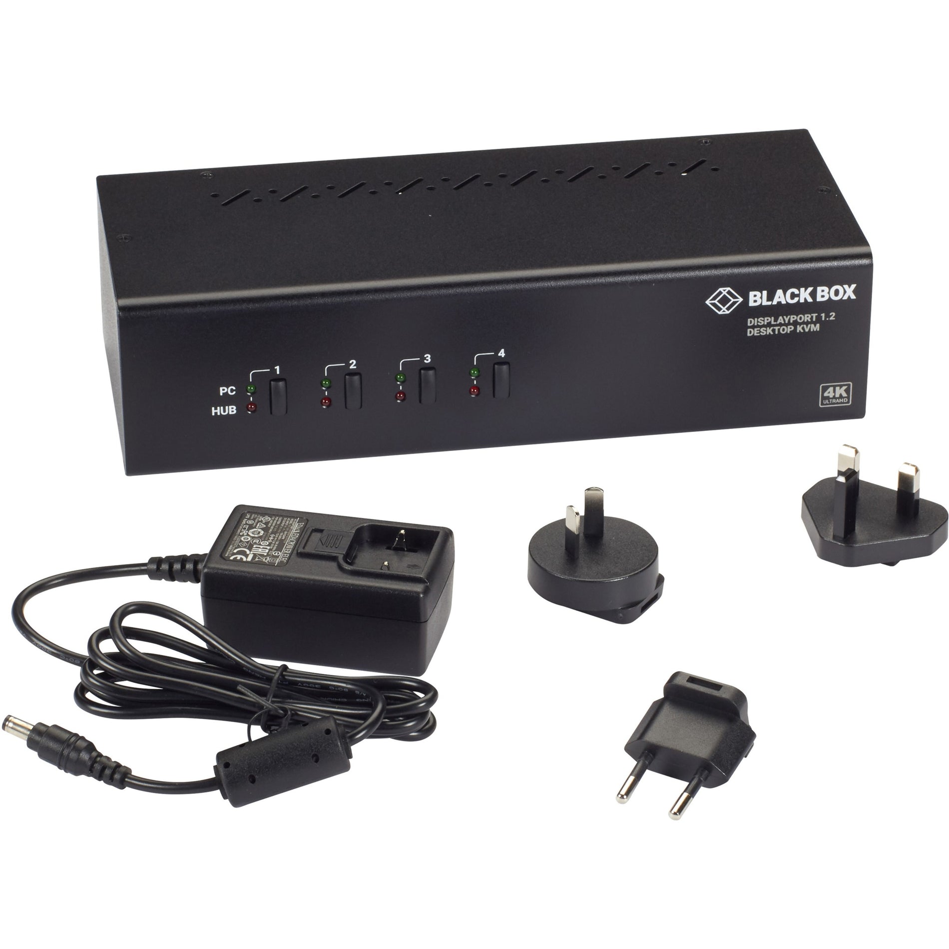 Black Box KV6224DP KVM Switch - Dual-Monitor, DisplayPort 1.2, 4K 60Hz, USB 3.0 Hub, Audio, Share Two 4K Displays with Four Computers