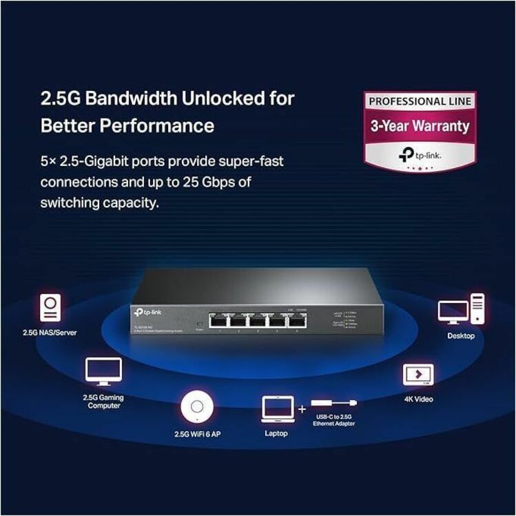 TP-Link TL-SG105-M2 5-Port 2.5G Desktop Switch, High-Speed Ethernet Network Switch