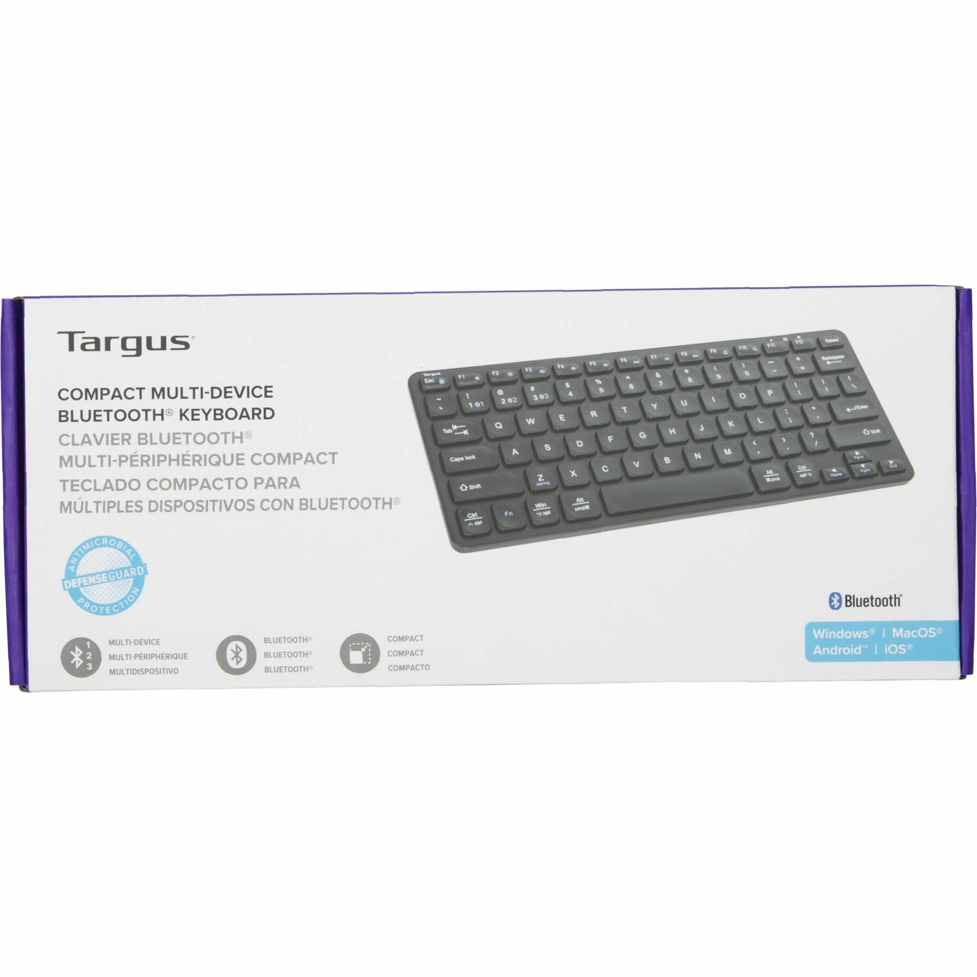 Targus AKB862US Compact Multi-Device Wireless Keyboard w/Antimicrobial DefenseGuard, Black