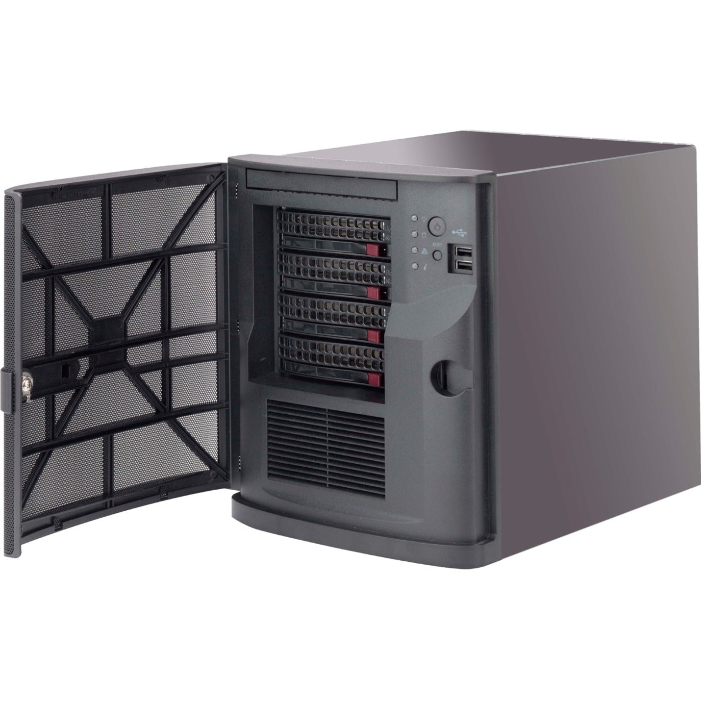 Supermicro CSE-721TQ-350B2 SuperChassis 721TQ-350B2 Server Case, Mini-tower, 4x 3.5" Bays, 2x 2.5" Bays, 1x 5.25" Bay, 1x Expansion Slot, 350W Power Supply