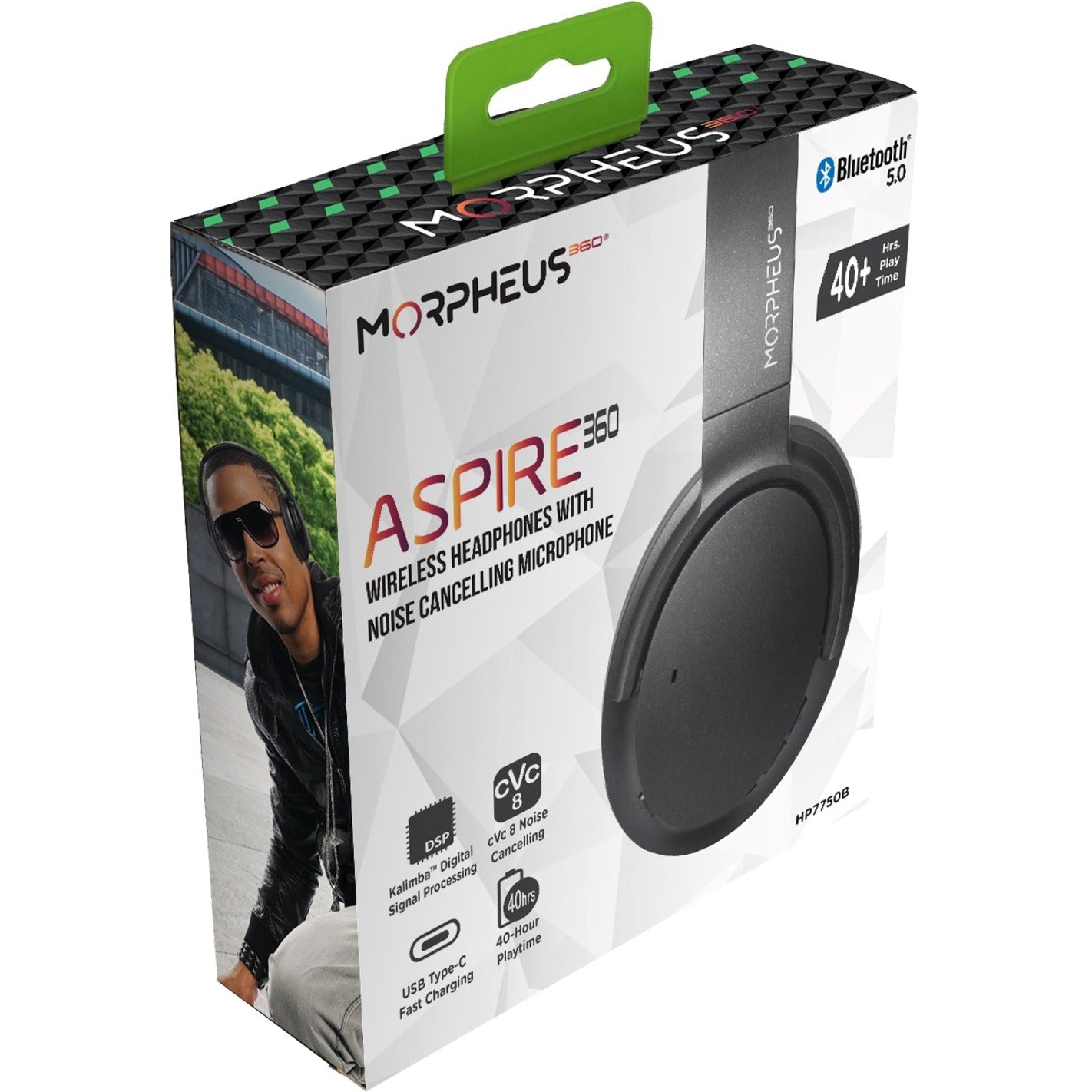 Morpheus 360 HP7750B ASPIRE 360 Wireless Headphones with Noise Cancelling Microphone, Robust DSP, Bluetooth 5, Black