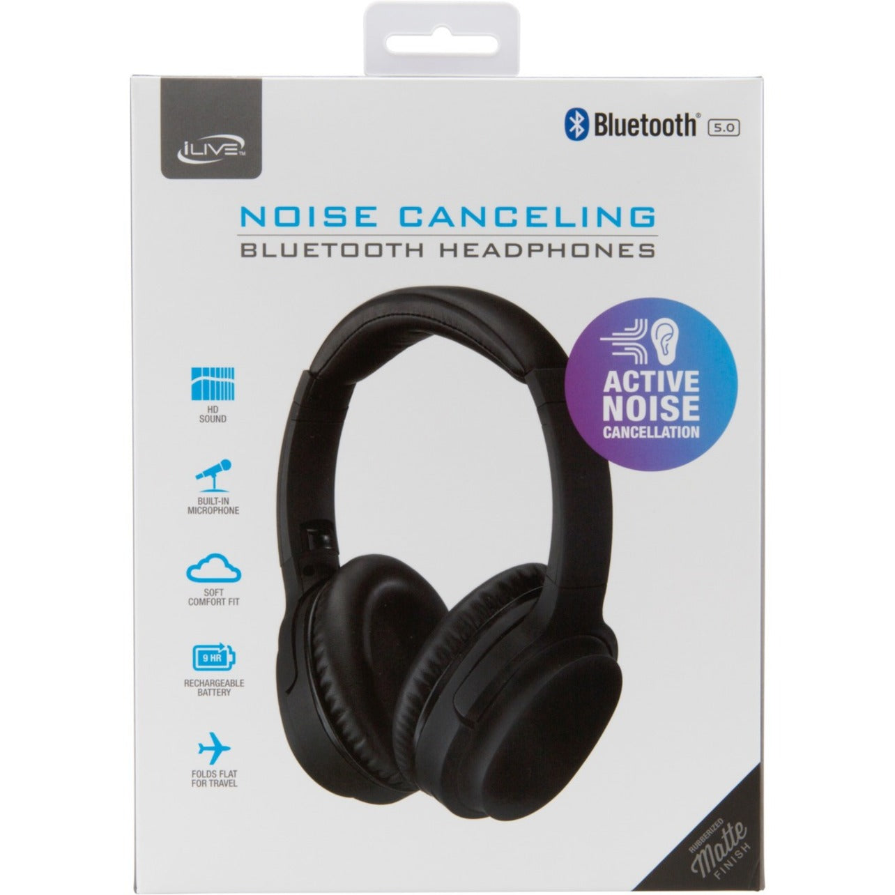 iLive IAHN40B Headset, Wireless Bluetooth On-ear Headset with Active Noise Canceling, Rechargeable Battery, and USB Charging
