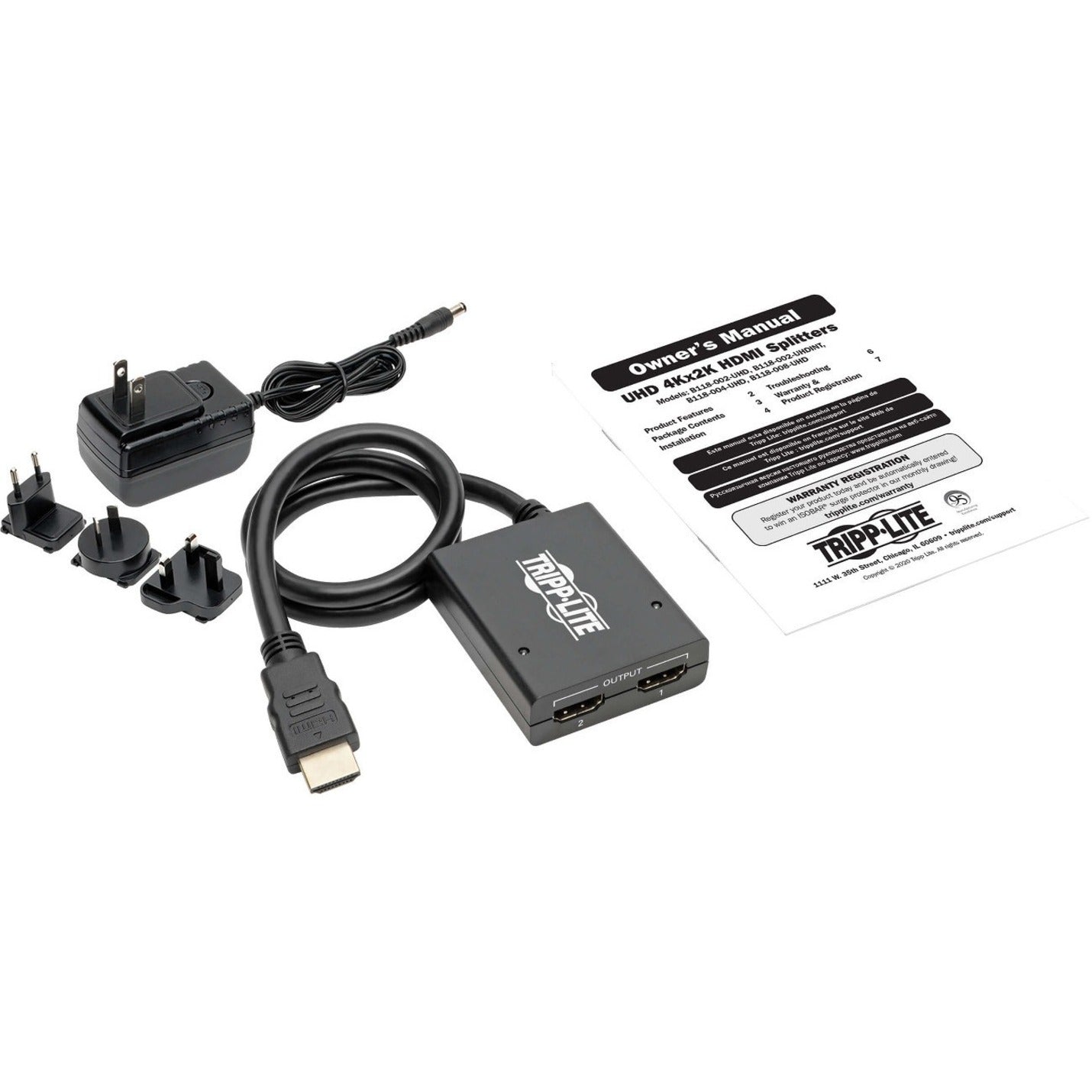 Tripp Lite B118-002-UHDINT 2-Port HDMI Splitter - UHD 4K, International AC Adapter
