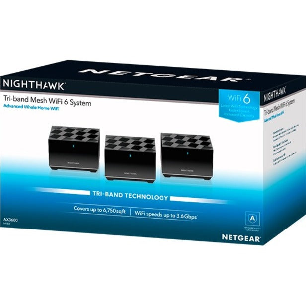 Netgear MK83-100NAS Nighthawk Tri-band Mesh WiFi 6 System, Gigabit Ethernet, 450 MB/s