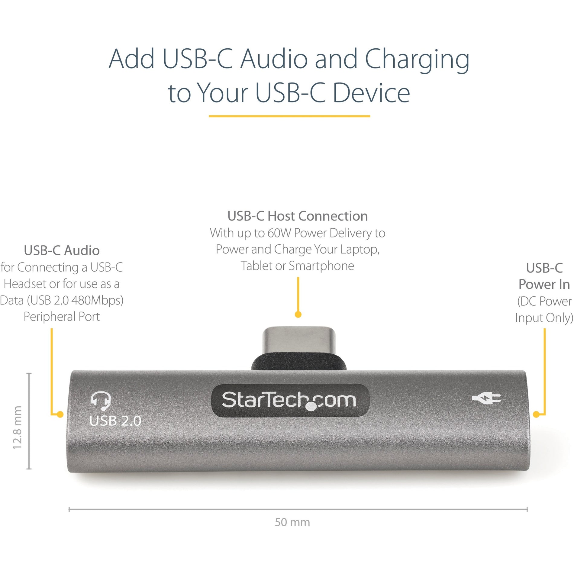 StarTech.com CDP2CAPDM USB-C Audio & Charging Adapter, USB Type-C PD Charger, USB-C Audio Headset Port