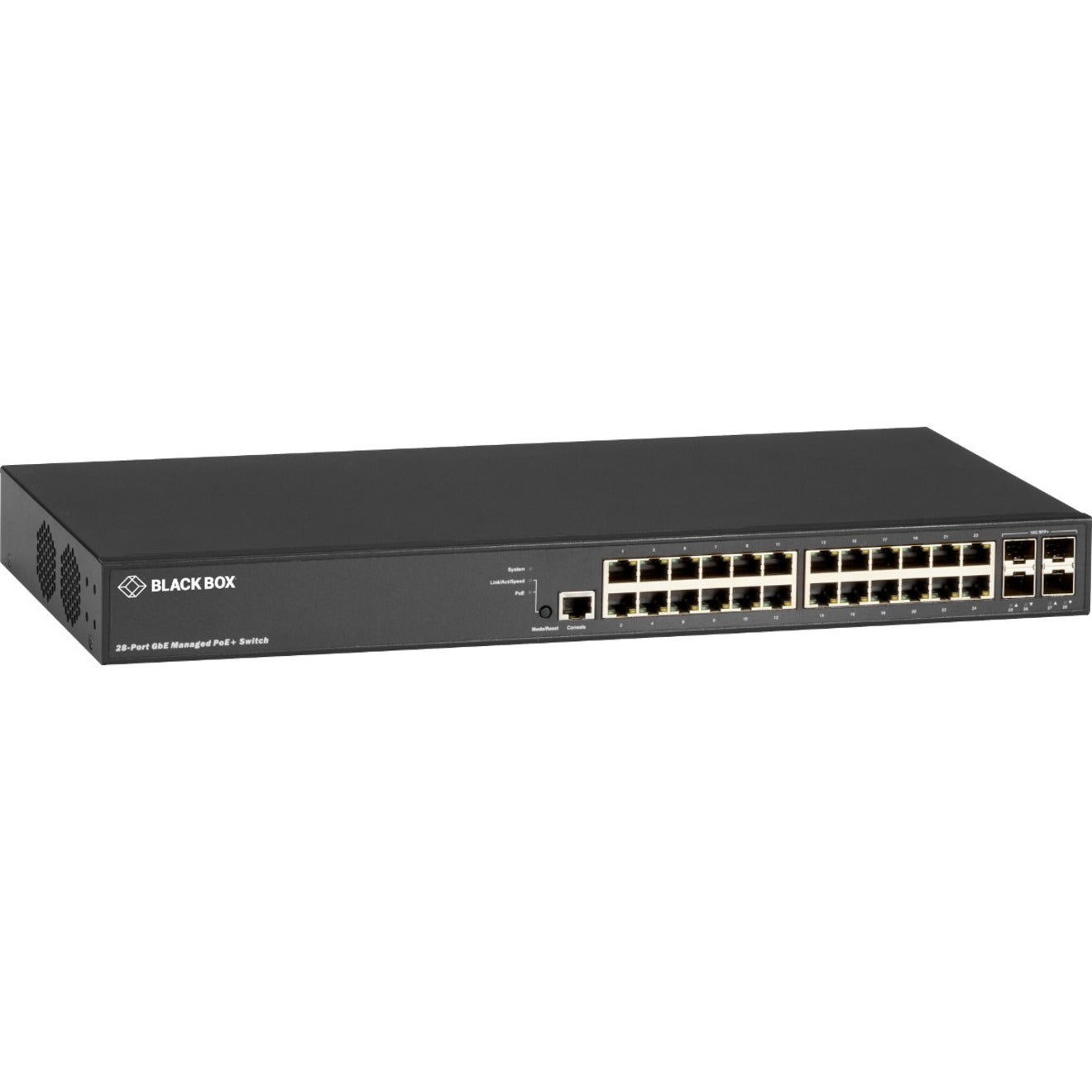 Black Box LPB3028A LPB3000 Ethernet Switch, 24 Port Gigabit Ethernet PoE+, 4 Port 10 Gigabit Ethernet SFP+, 370W PoE Budget