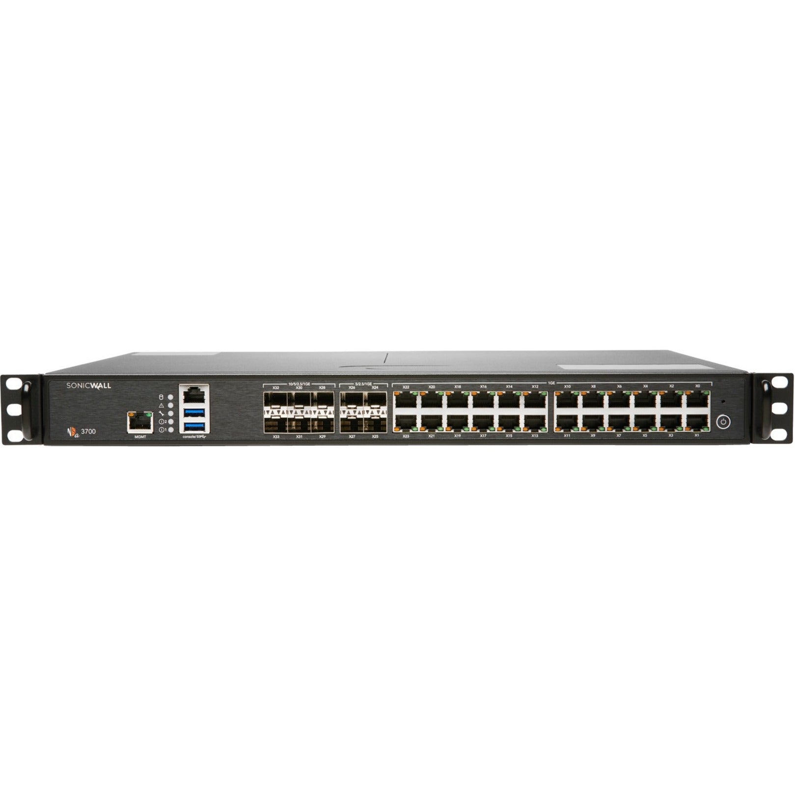 SonicWall 02-SSC-7368 NSA 3700 High Availability Firewall, 24 Ports, 10GBase-X, Malware Protection, VPN Connectivity