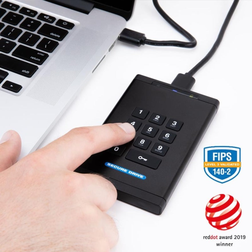 SecureDrive SD-KP-12-BL2000GB Hardware-Encrypted, External Portable Drive with Keypad, 2TB Storage, USB 3.0/USB-C, 2-Year Warranty