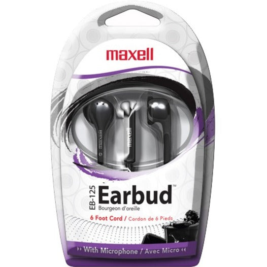 Maxell 199930 On-Earbud with MIC, Comfortable, Black, 6 ft Cable Length