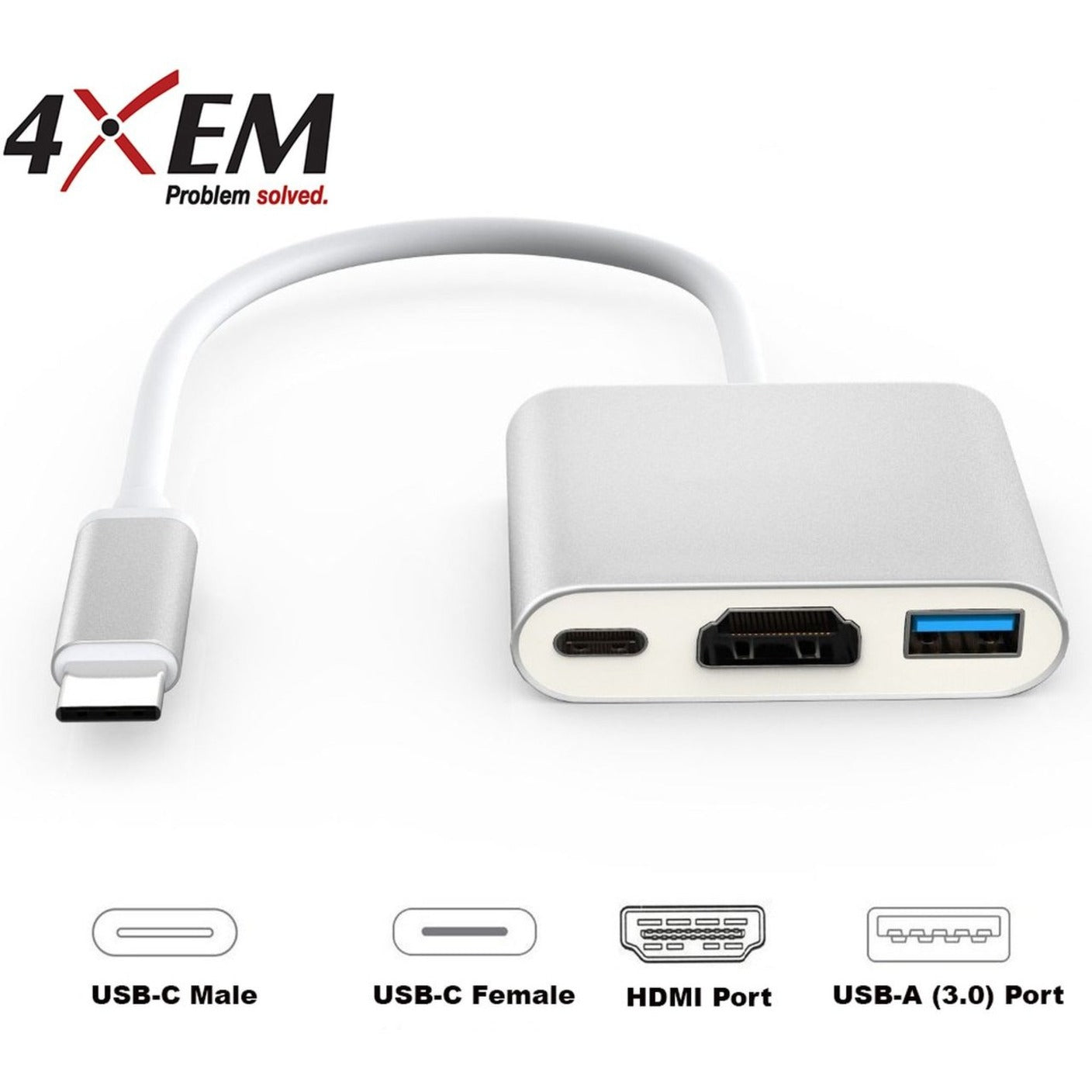 4XEM 4XUSBCHUB01 3-in-1 USB-C Docking Station with 4K HDMI and USB 3.0, Windows/macOS Compatible