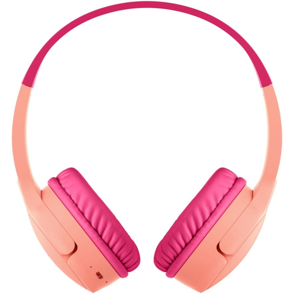 Belkin AUD002BTPK Wireless On-Ear Headphones for Kids, Comfortable, Rechargeable Battery, Adjustable Headband, Pink