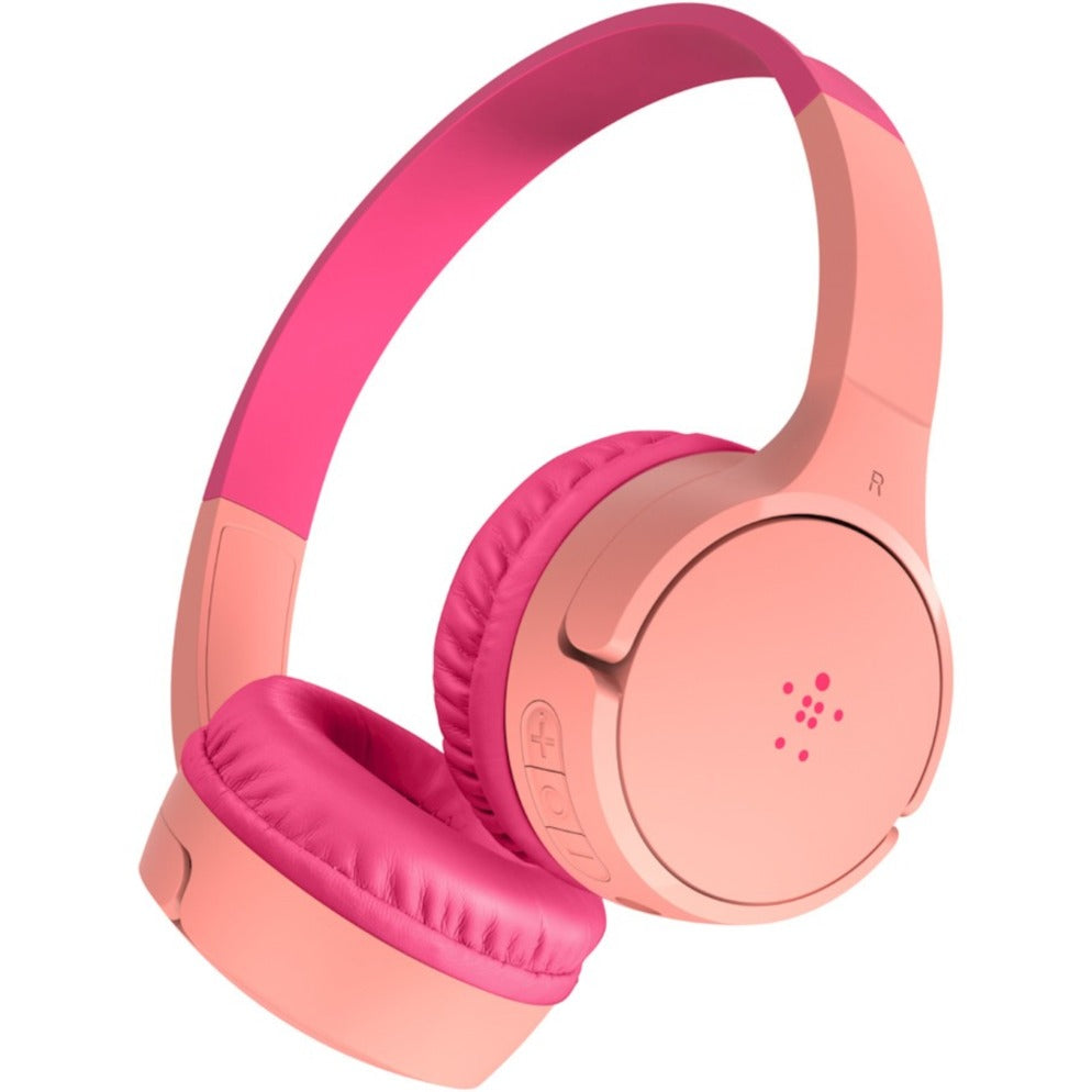 Belkin AUD002BTPK Wireless On-Ear Headphones for Kids, Comfortable, Rechargeable Battery, Adjustable Headband, Pink