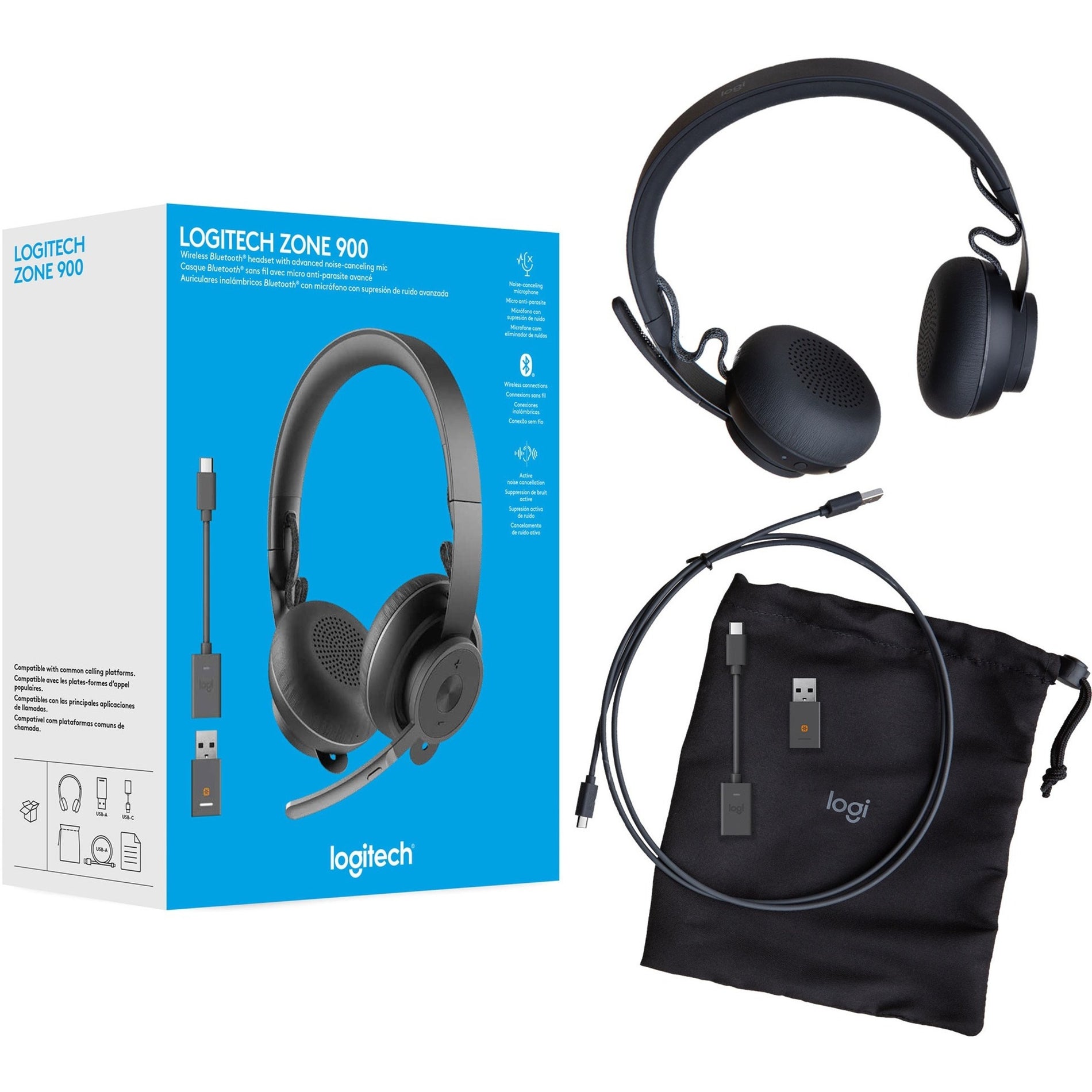 Logitech 981-001100 Zone 900 Headset, Wireless Bluetooth Over-Ear Headset with Noise Canceling, Graphite