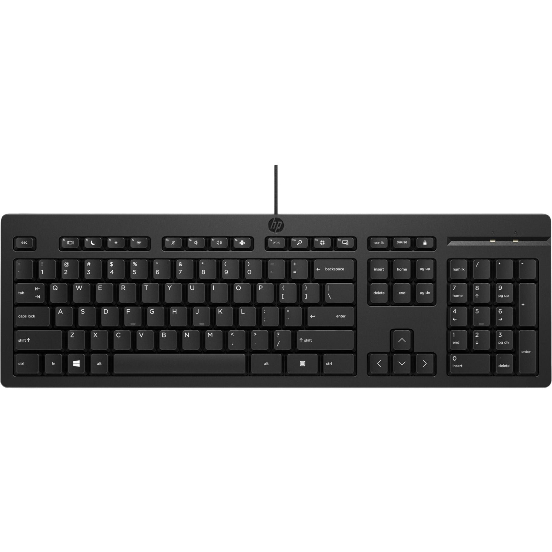 HP 125 Wired Keyboard, Plug and Play, LED Indicator, Adjustable Height